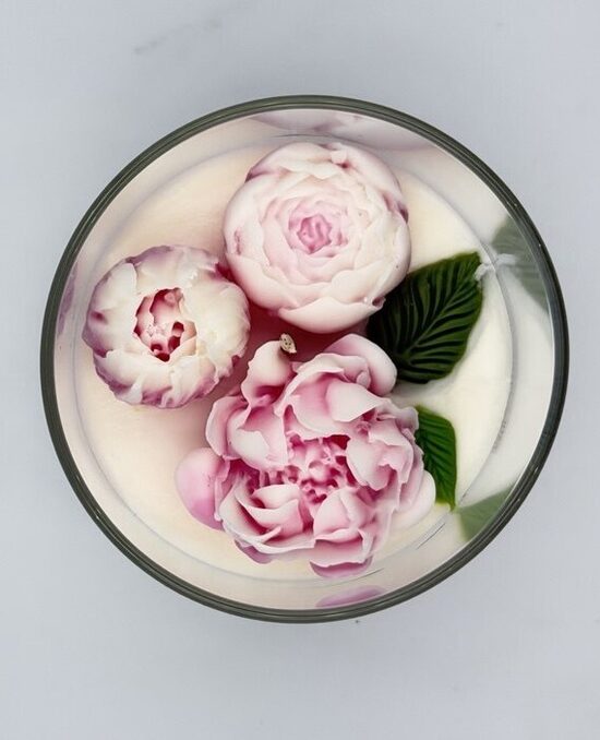 Soja vaska svece ar Ziedu kompozīciju (mazās)