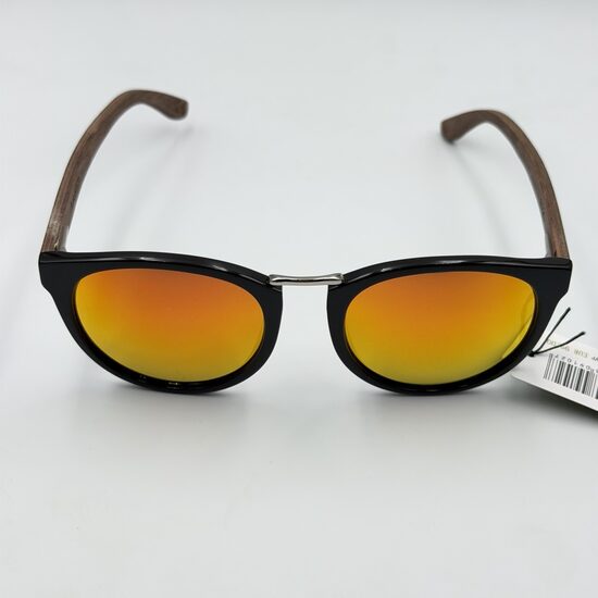 Laimer Amalie unisex saulesbrilles ar oranžām spoguļlēcām un koka kājiņām B120