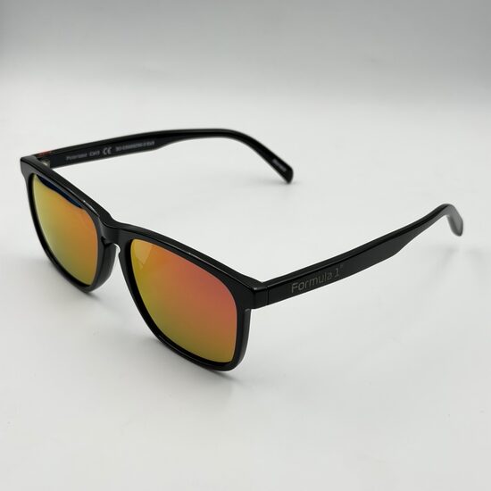 Formula 1 Eyewear Trackside Black unisex polarizētas saulesbrilles ar sarkani oranžām spoguļlēcām F1TRS001