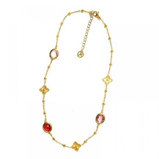 Kaklarota ar četrlapiņu un krāsainu ovālu kristālu C262