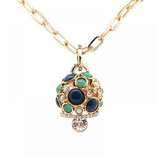 Gara ķēdes kaklarota ar krāsainu zvaniņu un mirdzošiem akcentiem 01A 